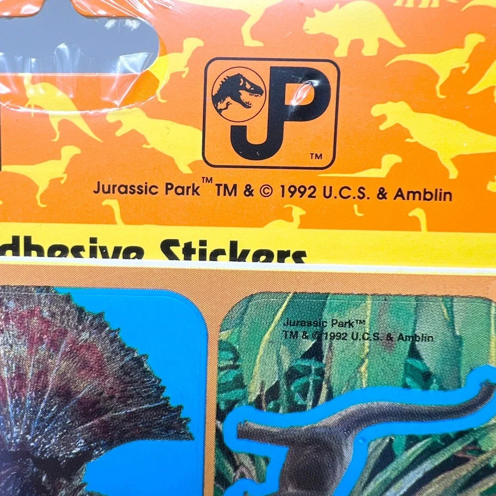 Vintage 1992‎ Jurassic Park 36 Self Adhesive Stickers Cleo Inc USA Sealed T-Rex